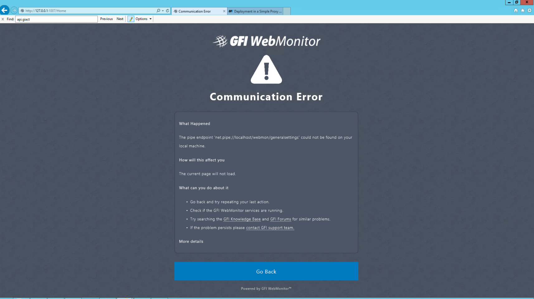WebMonitor - Communication error