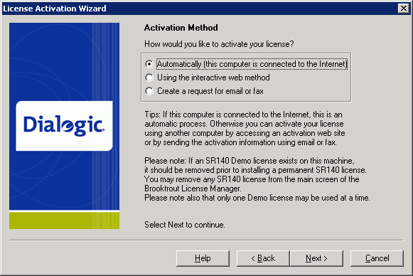 License Activation Wizard: Activation Method - How would you like to activate your license?